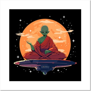 Funny Buddha Alien UFO Posters and Art